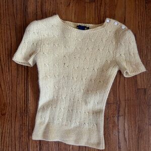 Yellow Shrunken Cable Knit Short Sleeve Sweater